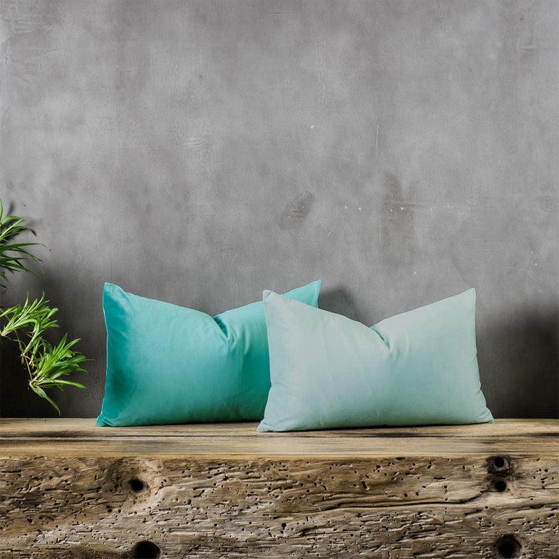 QUAFOO Turquoise Decorative Lumbar Velvet Throw Pillow Covers 12x20 inch Set of 2 with Zipper Luxury Soft Solid Rectangle Cushion Covers Case for Sofa Couch Bed Living Room - Image 3